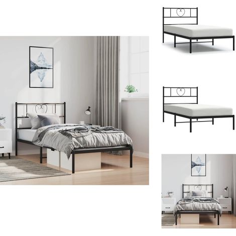 Cadre de lit métal sans matelas avec tête de lit noir 100x190cm - Cadre De Lit - Lit Double - Lit Metal - Lit Moderne - Literie (1/5)