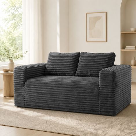 OKWISH 2-Sitzer-Bodensofa ohne Montage, hochdichter Schaumstoff, grauer Cordstoff (1/5)
