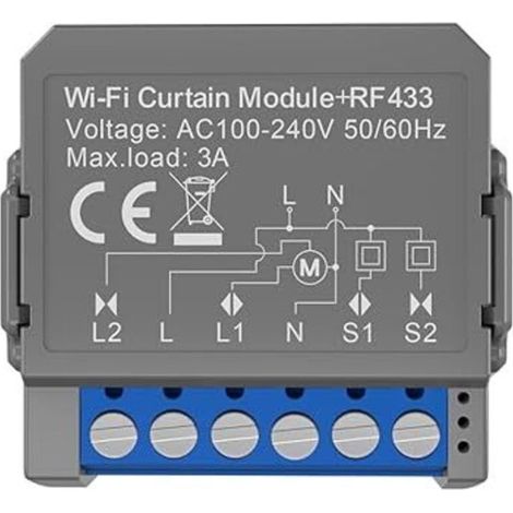 Interrupteur de rideau intelligent WiFi, module de rideau télécommandé, AC100 à 240 V 50/60 Hz IP20, minuterie étanche, disjoncteur à commande vocale, module intelligent de commutateur de store RF433 (1/4)