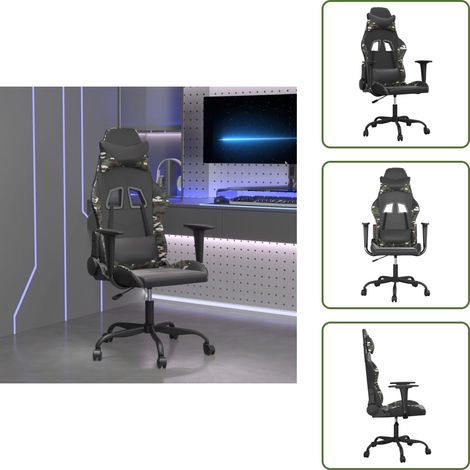 The Living Store Gaming-Stuhl mit Massagefunktion Schwarz Tarnfarben Kunstleder - Gaming-Stuhl - Gamer Chair - PC-Stuhl - Schreibtischstuhl - Ergonomischer Stuhl