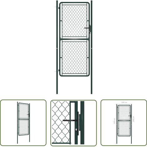 The Living Store Gartentor Stahl 100 x 200 cm Grün - Zaun - Gartentor - Stahltür - Sicherheitszaun - Hauseingangstor (1/4)