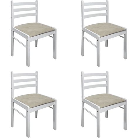 Chaise hévéa massif blanc et assise tissu Yano - Lot de 4 (1/5)