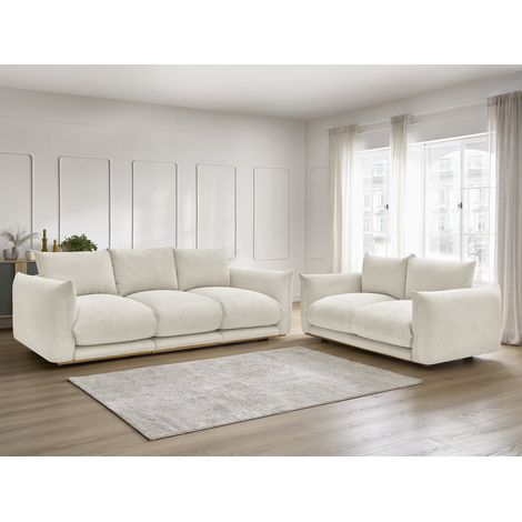 BOBOCHIC - Ensemble canapé droit fixe 3 + 2 places ERNEST tissu velours côtélé Beige (1/5)