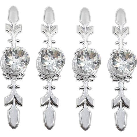 Set mit 4 einlochigen Kristallgriffen im europäischen Stil für Schränke, Schubladen, Kleiderschränke, Silber (1/3)