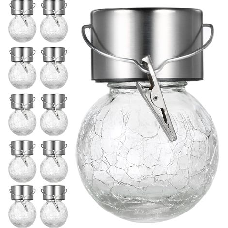 Lot de 10 lampes solaires à boule en verre craquelé, 1,2 V, 0,1 W, à suspendre, avec éclairage en S décoratif, étanchéité IP44, batterie rechargeable haute capacité intégrée de 300 mAh, pour jardin, t (1/3)