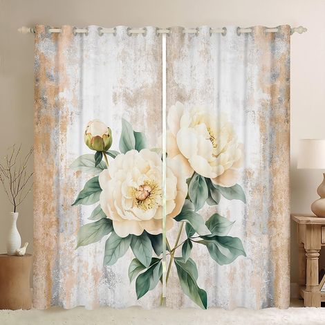 Rideau Occultant 140x260 cm Peinture À l'huile Abstraite, Rideau Ferme Rustique, Rideaux Voilage Fleurs de Piône D'Aquarelle, Voilage Fenetre Ombre Orange pour Chambre Salon - 140L X 260H cm (2 Pannea (1/5)