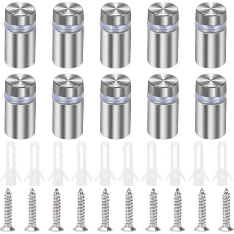 10 Pieces 12×20mm Stainless Steel Advertising Screws, Glass Standoff Fixings, Standoff Screws, Glass Standoff Advertising, with Screws, for Advertising Fasteners, Silver (1/5)