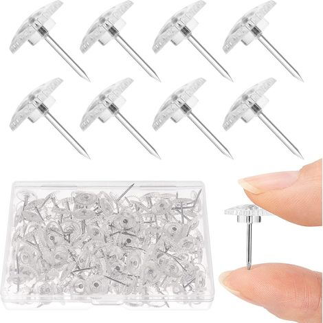 300 punaises transparentes - Punaises standard à tête en plastique transparent et pointe en acier, adaptées aux tableaux d'affichage, aux travaux manuels et au rangement des fournitures de bureau. (1/5)