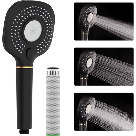 ZOLGINAH Pommeau de Douche, Douchette Douche Salle de Bain, Pomme de Douche Haute Pression, Douchette Carrée, Pommeau de Douche Anti Calcaire, Adoucissement de l'Eau Dure, Noir (1/5)