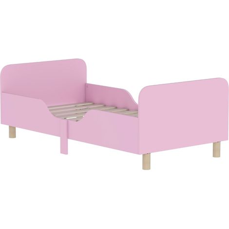 Cama infantil de madera rosa con barrera de seguridad, sin colchón, 143,5 x 74,2 x 50 cm, MODENUIT (1/5)