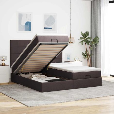 Estructura cama otomana colchones tela marrón oscuro 180x200cm vidaXL (1/5)