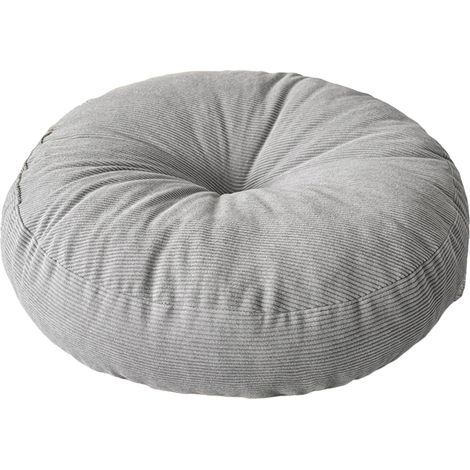 1 Coussin De Sol Rond, Velours Côtelé Gris Clair, 40x40x13 Cm, Pour Méditation Salon Chambre