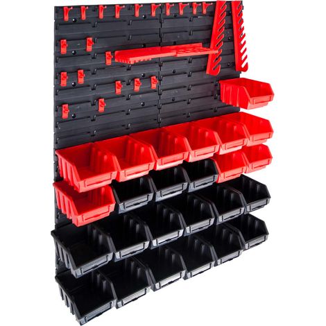 29 Piece Storage Bin Kit with Wall Panels Red and Black vidaXL