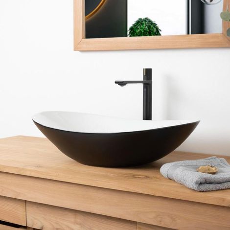 Vasque en céramique blanc et noir Jaxon 60cm (1/5)