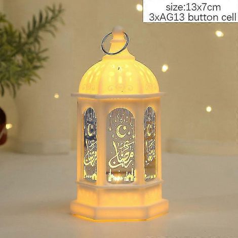 Dekorationsartikel für das muslimische Ramadan-Fest 2023: LED-Windlaternen-Anhänger, Eid Mubarak-Lichterkette, Ramadan-Dekoration für Zuhause-A-white