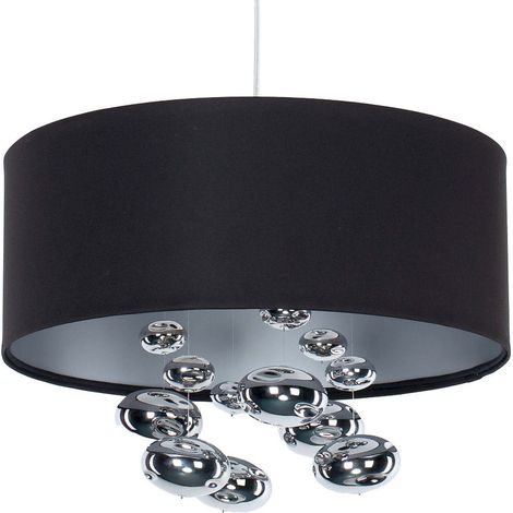 Suspension élégante textile noir et boules décoratives argentées - Ø 40 cm - H16 cm