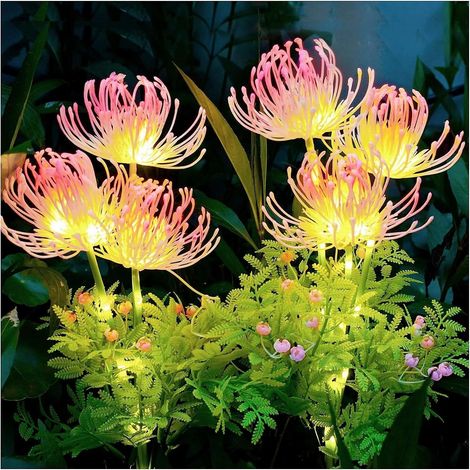 Lot de 2 lampes solaires à LED pour décoration extérieure, fleurs artificielles à énergie solaire, pour la décoration, étanche, pour cour, trottoir, cour, terrasse (1/5)