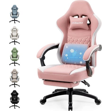 Gaming Stuhl mit Fußstütze, Massagefunktion, 150kg, Rosa/Weiß (1/5)