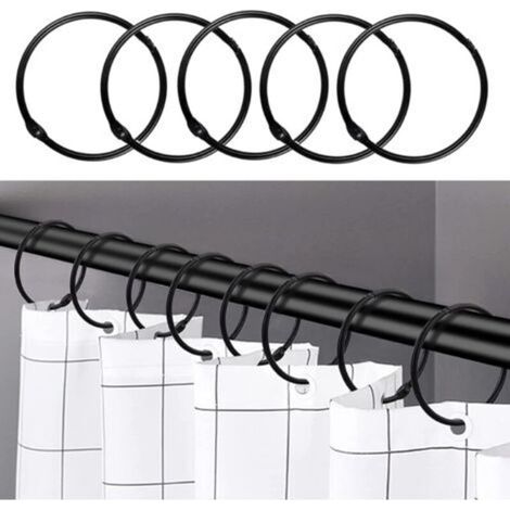 24 crochets de rideau de douche antirouille – Métal noir – Ouverture 64mm – Pour tringles standard 0,8' à 1,25' – Installation rapide (1/5)