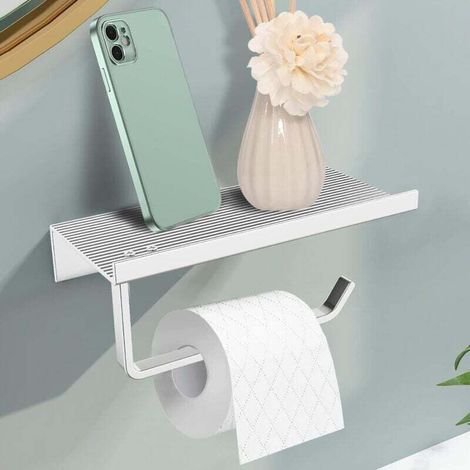 (Argent)Porte-Papier Toilette Mural sans Perçage, Support Papier WC en Aluminium avec étagères Spacieuses (1/4)