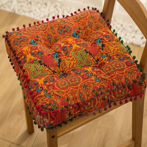 Coussin de Sol Chaise Style Boho, Carré Coussin Rond Coussins de Jardin Tatami pour Yoga Méditation Tea Party Balcon Enfant Adultes (Carré Orange) (1/5)