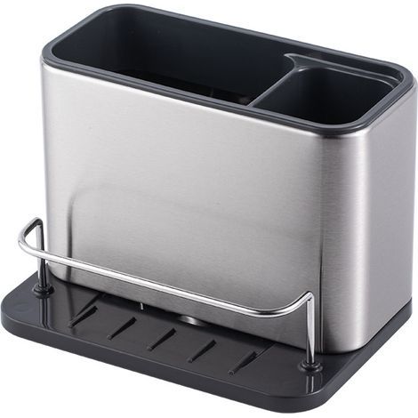 Rangement évier, Porte Eponge Evier Cuisine en Acier Inoxydable, Support pour Éponge avec bac de récupération, Porte-ustensiles de Cuisine Porte-éponge Cuisine Amovible évier Organisateu (1/5)