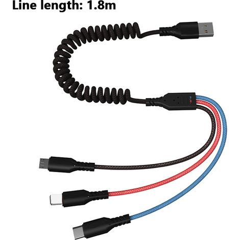 Cable de carga múltiple, nailon trenzado, adaptador de cable de carga rápida multi-USB Tipo-C, conectores de puerto micro USB, compatible con teléfonos móviles, tabletas y más.