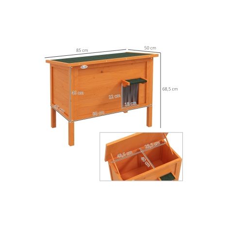 Maison pour chat en bois avec rideau de porte, extérieur, isolée, design surélevé, pour petits animaux, Orange, 60x60x81,5cm (1/5)
