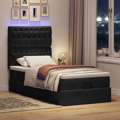 VidaXL Cadre de lit ottoman avec matelas noir 100x200cm velours (1/5)