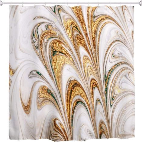 Marbre Doré Luxe Tourbillon Ondulations Texture Florale Abstrait Art Fond Impression Rideau De Douche en Tissu Polyester Imperméable avec Crochets pour Salle De Bain 150x180 cm / 60"x72" (1/3)