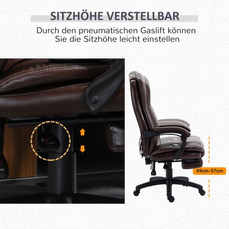 Fauteuil pivotant réglable avec repose-pieds, appuie-tête, fonction massage, similicuir brun, 68,5x68,5x113-121cm (1/5)