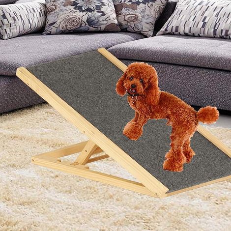Dog Ramp Solid Wooden Pet Ramp Car Sofa Dog Ladder 30cm/40cm Height Adjustable w/Non-slip Carpet Safety Pets Ladder Stairs Folding Ramp Independent Dog Ramp, Max Load 330lbs for Large Pet