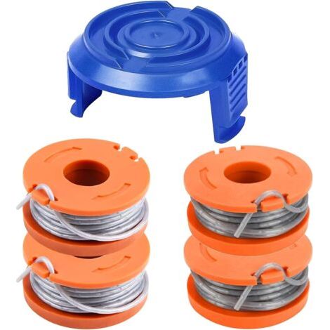 Bobine de fil compatible avec Mac Allister MGTP18Li - 1,65 mm - WX150 - Bobine de rechange pour débroussailleuse Macallister (4 bobines + 1 couvercle)