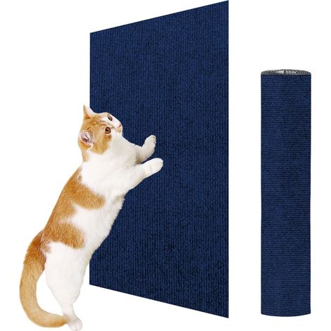 Tapis griffoir adhésif pour chat - Protège murs, portes et meubles - Tapis griffoir adhésif, protection meubles DIY, bleu,100 x 30 cm (1/5)