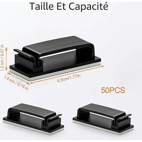 Clips Câble Adhésif Noir Organisateur Management Bureau (1/5)