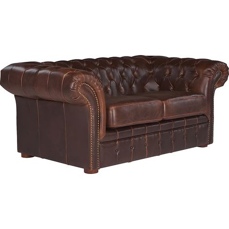 Divano 2 posti Chesterfield in pelle invecchiato - Marrone - CLOTAIRE