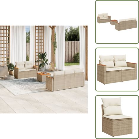 Salon de jardin avec coussins 6 pcs beige résine tressée - Ensemble Salon De Jardin - Mobilier Extérieur - Canapé Jardin - Table Basse Jardin - Chaise Lounge (1/5)