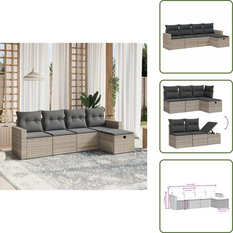 5-tlg. Garten-Sofagarnitur mit Kissen Hellgrau Poly Rattan - Gartensorganisation - Gartenmöbelset - Outdoor-Lounge - Lounge Set - Rattan Gartenmöbel (1/5)