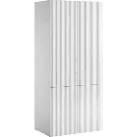 Guardaroba 2 ante Caiazzo, Mobile multifunzionale con due ripiani interni e barra appendiabiti, Finitura effetto cannettato, 90x56 h199 cm, Bianco
