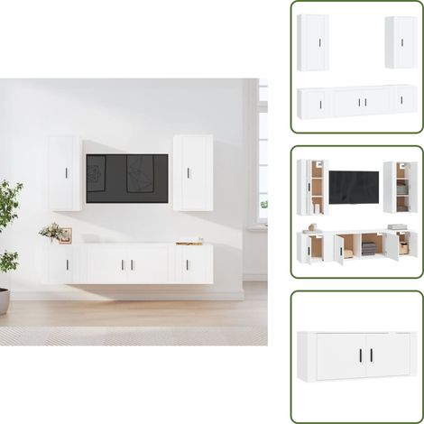 TV-Schrank Weiß - vidaXL 5-tlg. TV-Schrank-Set Weiß Holzwerkstoff - Wandmontage (1/5)