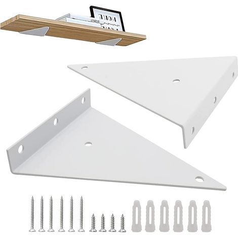 Lot de 2 supports d'étagères flottantes en métal robuste, équerre blanche pour étagère murale, idéal pour salon, chambre ou salle de bain (1/5)