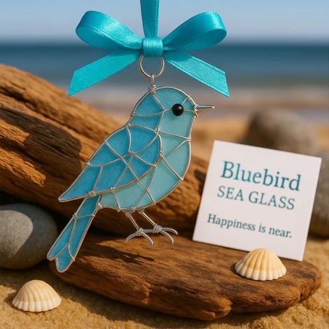 Oiseau - Pendentif En Verre De Mer - Décoration Murale Ou Fenêtre - Art Naturel - Pour Amateurs D'Oiseaux - 1 Pièce (1/3)