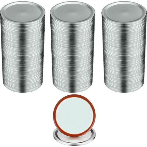 100PCS Couvercles de Bocaux à Conserve - Bouche Régulatrice 70mm, Métal avec Anneau d'Étanchéité, Modèle Argent