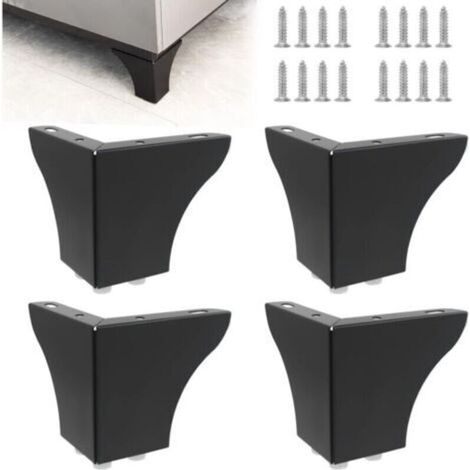 4 x 10cm Steel Furniture Legs, Cabinet Legs, Chair Legs, Table, TV Stand, Drawer and Sofa Legs with Screws, Easy-to-Assemble Triangular Furniture Legs (Black, 4" (10cm)) (1/4)