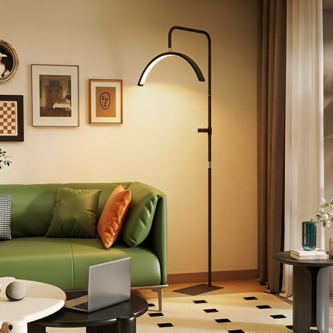 Lampadaire anneau beauté demi‑lune 350° rotatif, support téléphone, hauteur réglable, lumière chaude (1/5)