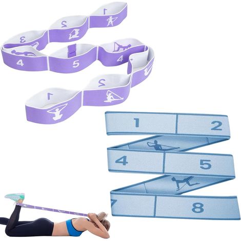 Bande de Yoga d étirement élastique 90 cm avec 8 Boucles Sangle de Yoga légère, réglable et Respirante pour Pilates, Fitness, Danse et rééducation Couleur Noire (1/5)