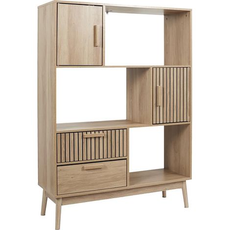 Altobuy – Bibliothèque étagère effet bois 100x35xH140cm – Structure en panneaux de particules et MDF – Piétement en pin massif (1/5)