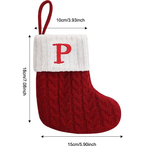 Chaussette de Noël tricotée lettre P, décoration de sapin en forme de patte de chat, suspension rouge brodée pour fête de Noël (1/5)
