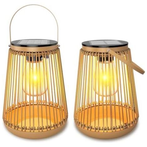 Lampe Solaire Extérieure, 2 Pièces Lanterne Solaire Extérieure Décoration Jardin Avec Ampoules LED Blanc Chaud, Lanterne Extérieure Solaire Pour Allées, Terrasses, Balcons, Patios et