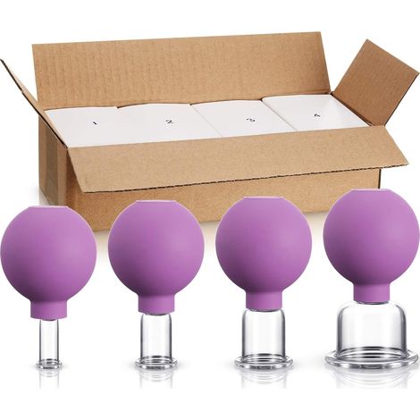 Set di 4 coppette in vetro (vetro e silicone) per massaggi e terapia del vuoto – adatte per corpo, viso, gambe, braccia, schiena e spalle (1/5)